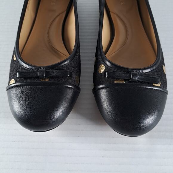Talbots Blair Cap Toe Ballet Flats Womens 7.5 Black Gold Foil Dot Jacquard Shoes - Picture 5 of 14